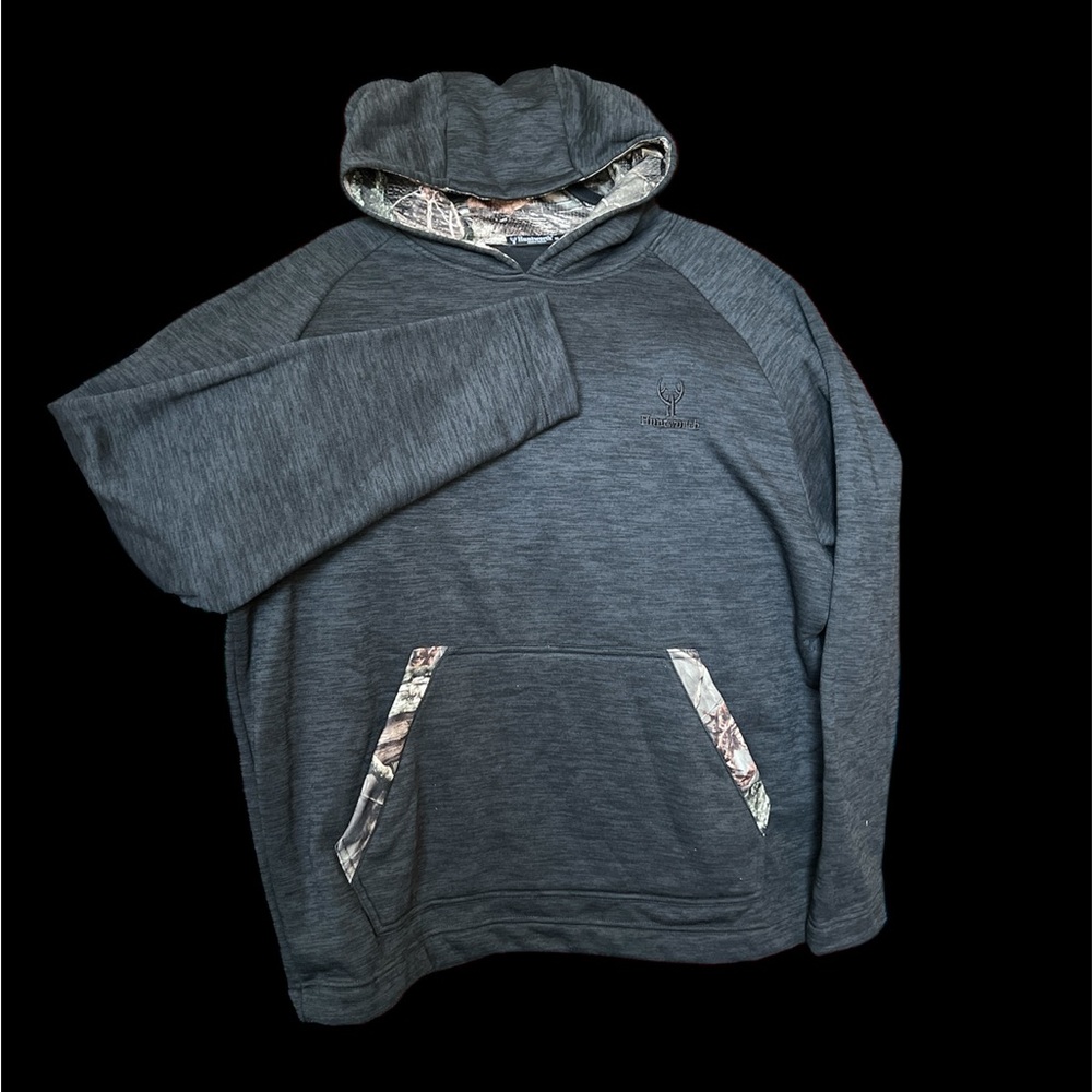 Huntworth Men's Hoodie Pullover Black & camo Sz XL Long Sleeve Polyester